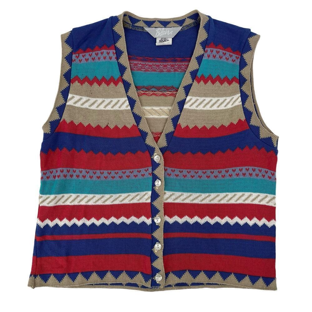 Vintage 90’s Sweater Vest Blair Chevron Heart Stripe Pink Periwinkle Large